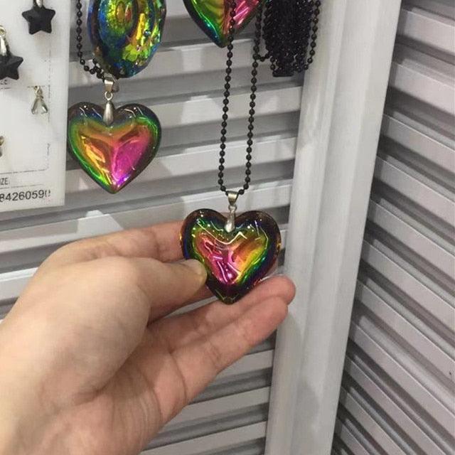 Radiant Aura Rainbow AB Crystal Heart Necklace