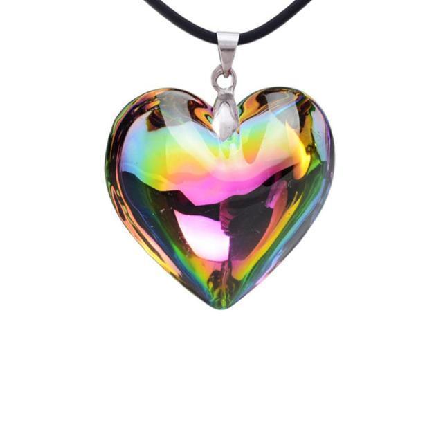 Radiant Aura Rainbow AB Crystal Heart Necklace