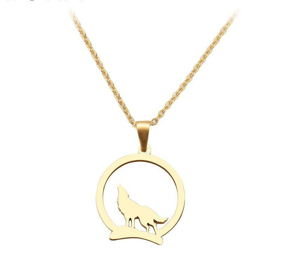 Majestic Wolf On The Hill Stainless Steel Pendant Necklace