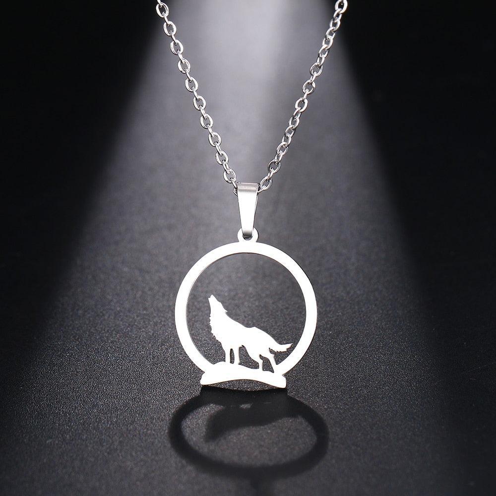 Majestic Wolf On The Hill Stainless Steel Pendant Necklace