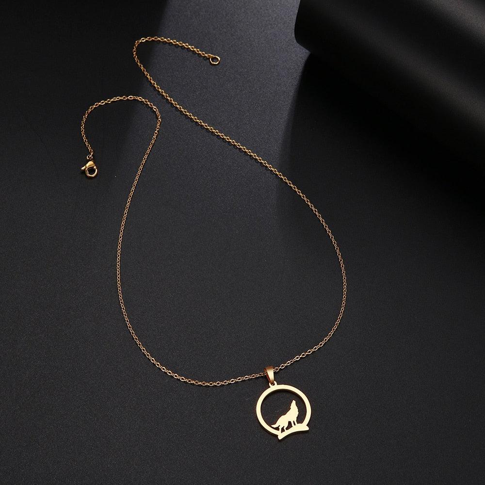 Majestic Wolf On The Hill Stainless Steel Pendant Necklace