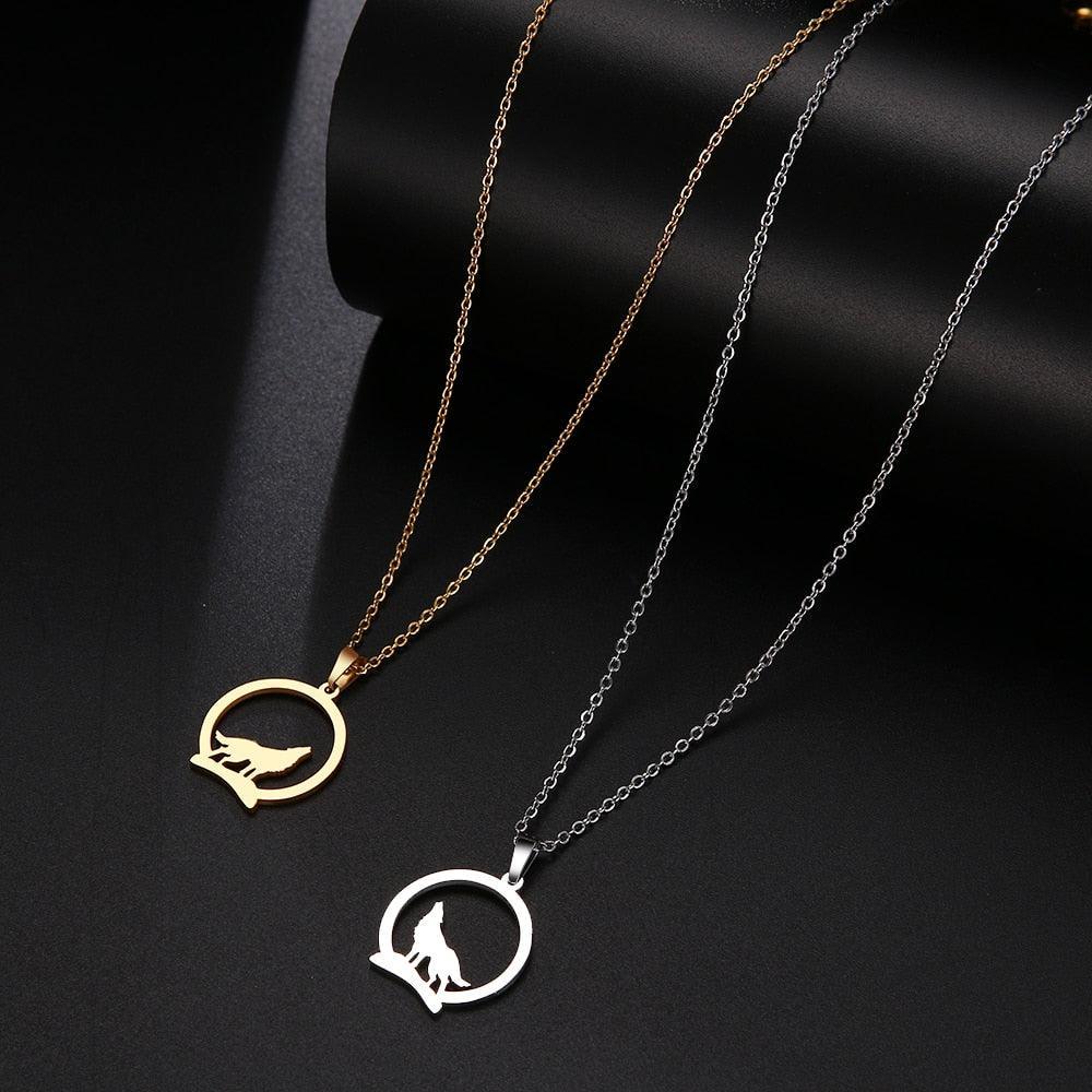 Majestic Wolf On The Hill Stainless Steel Pendant Necklace
