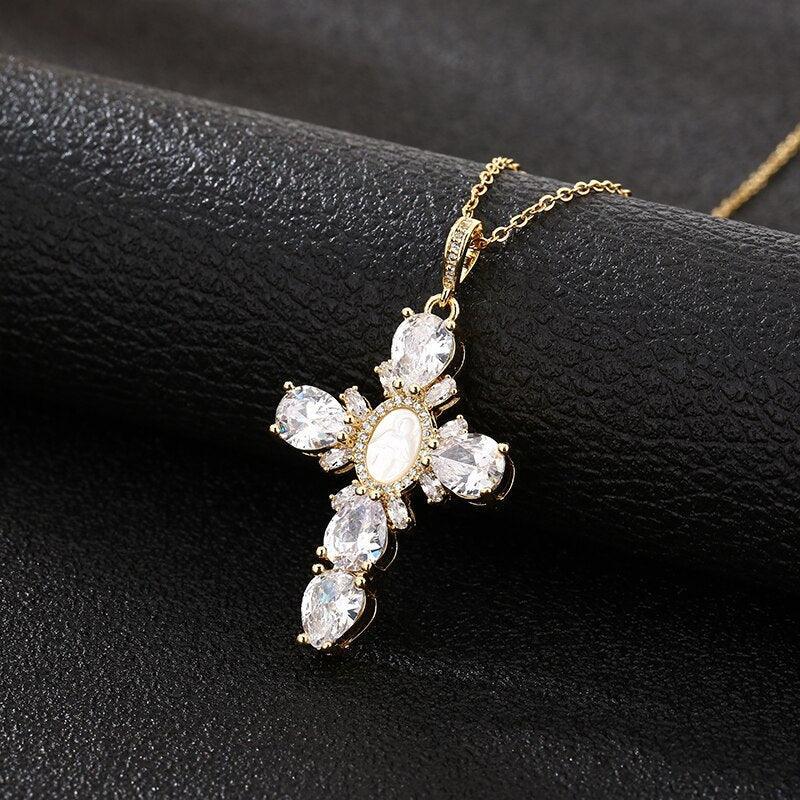 Divine Grace Cross Pendant Virgin Mary Necklace