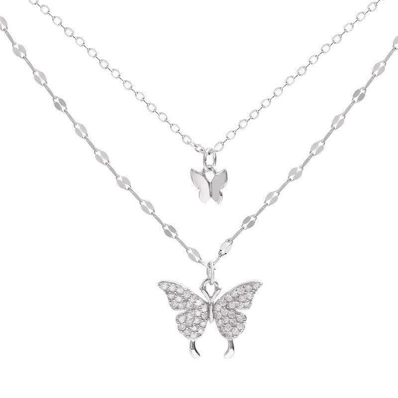 Whimsical Flutter Butterfly Double Layer Chain Necklace
