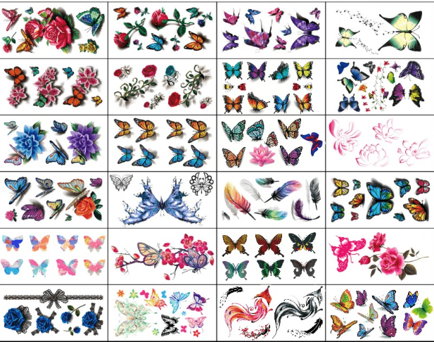 3D Butterfly Flower Tattoo Sticker