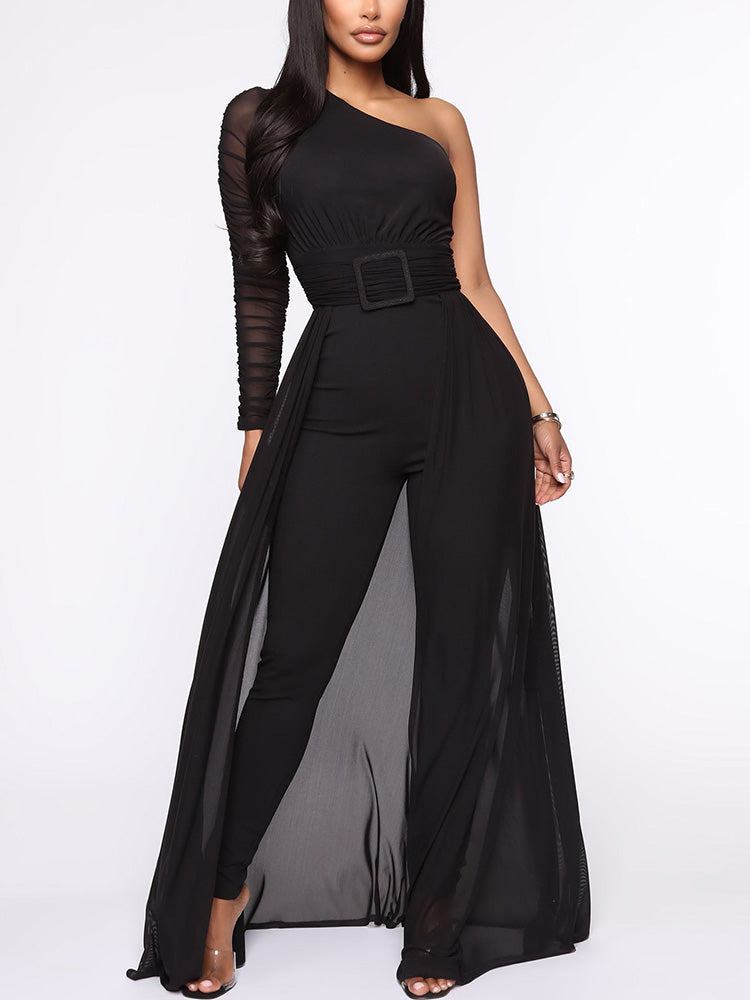 Mesh One Shoulder Jumpsuit