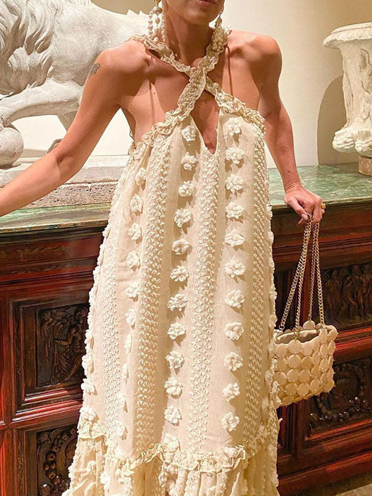 Halter Three-dimensional Floral Cake Dress