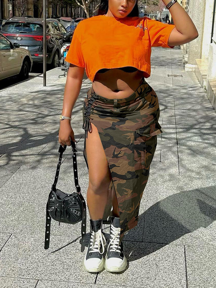 Camo Side Slit Bandage Skirt