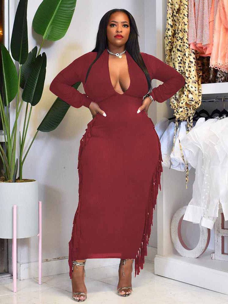 Tassel V Neck Maxi Dress