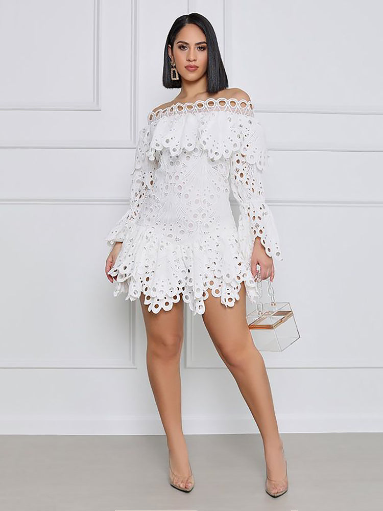 Solid Hollow Out Off Shoulder Dress