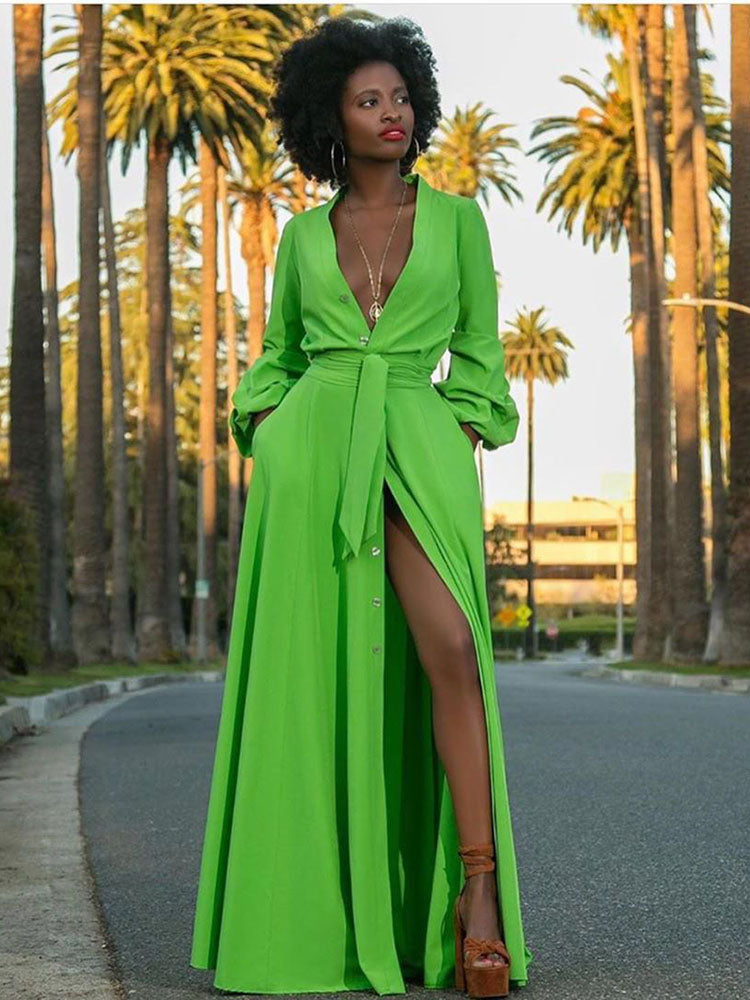 Slit V Neck Maxi Dress