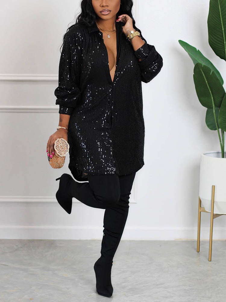 Sequin Shirt Mini Dress