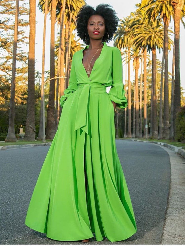 Slit V Neck Maxi Dress