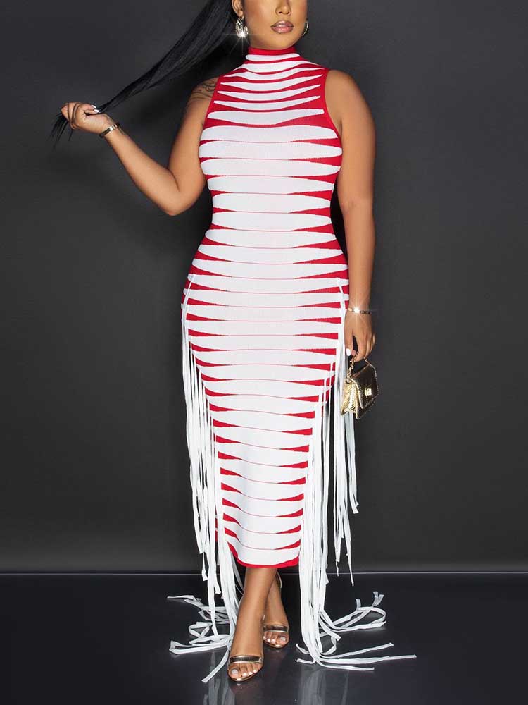 Stripes Fringe Sides Dress