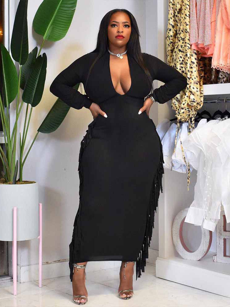Tassel V Neck Maxi Dress