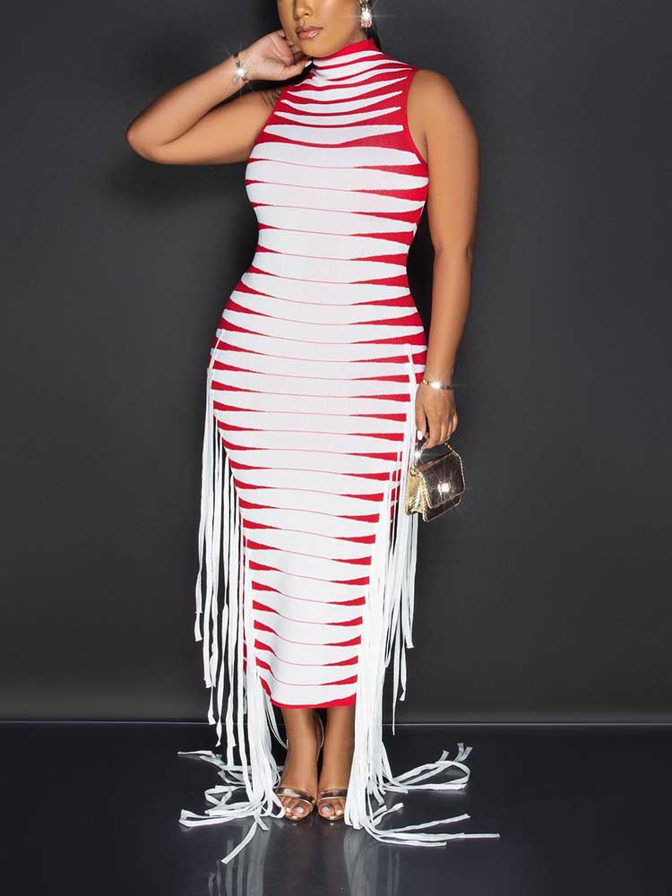 Stripes Fringe Sides Dress