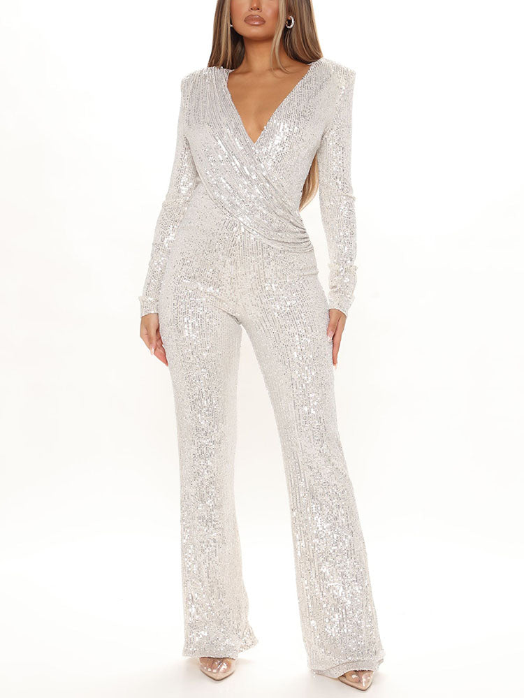 Sequin V Neck Jumpsuits