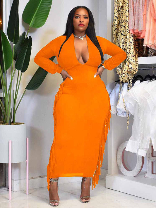 Tassel V Neck Maxi Dress