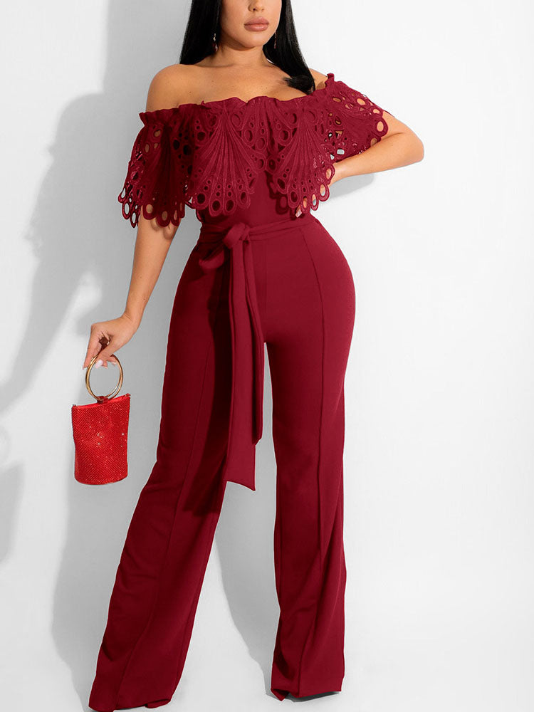 Off Shoulder Hollow Out Jumpsuit