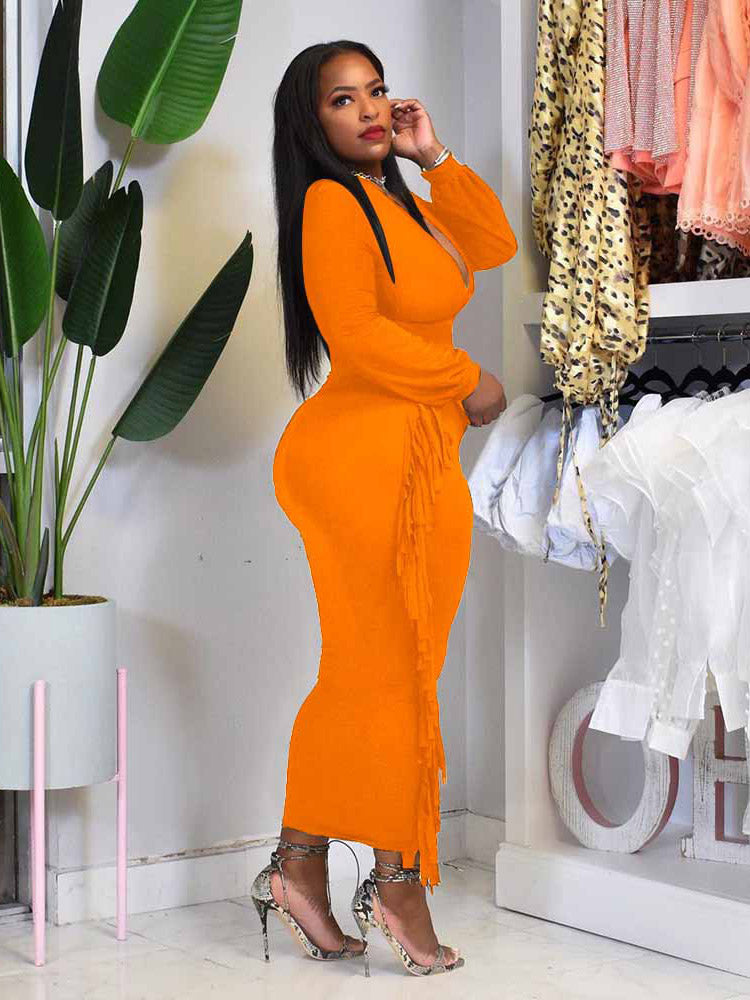 Tassel V Neck Maxi Dress