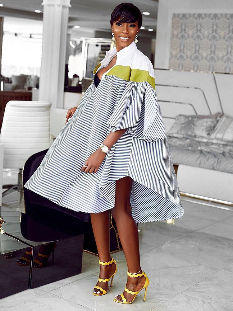 Stripe Print Shirt Dress