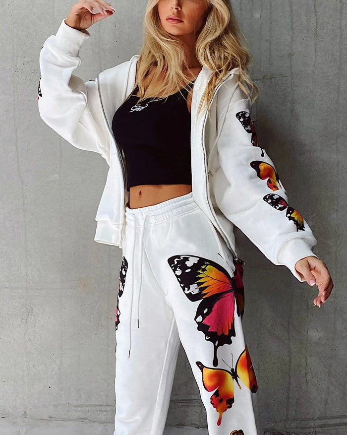 Long Sleeve Butterfly Two-Piece Outfit