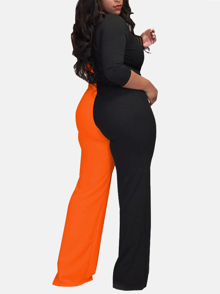 Patchwork V Neck Jumpsuit