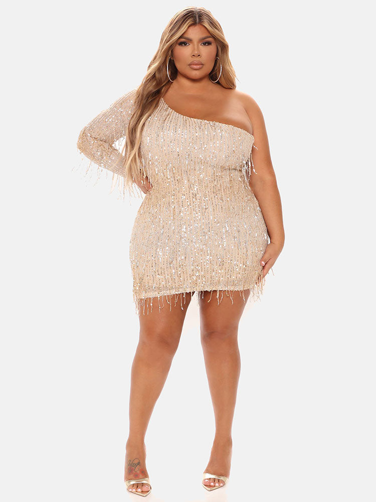 One-Shoulder Sequin Party Dress