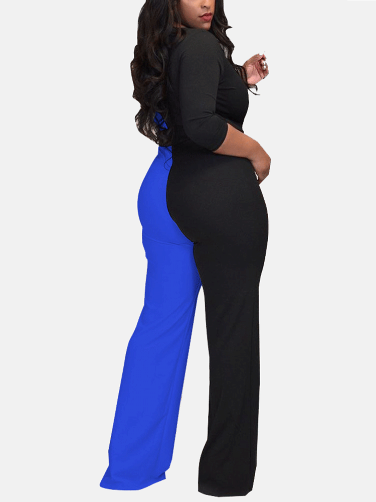 Patchwork V Neck Jumpsuit