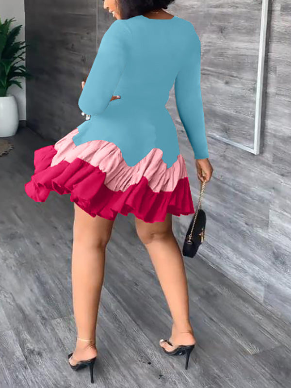 Color Block Ruffle Mini Dress