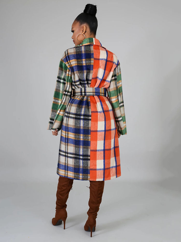 Plaid Long Sleeve Coat