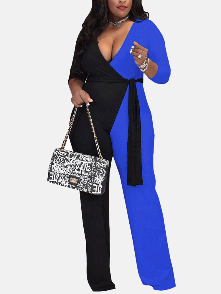 Patchwork V Neck Jumpsuit