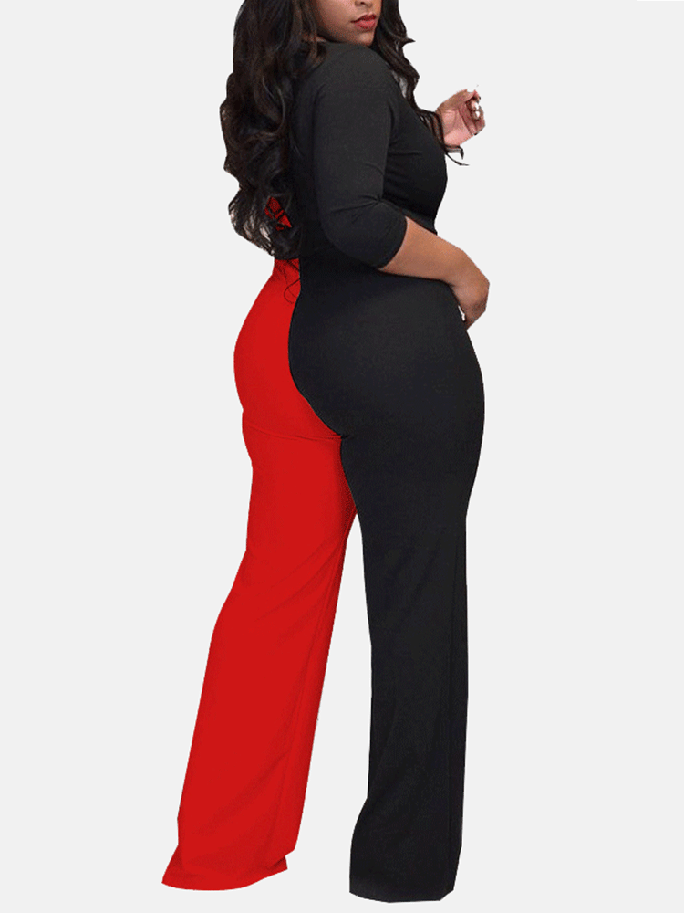 Patchwork V Neck Jumpsuit