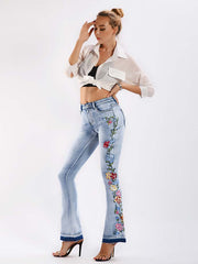 Embroidered Bell-bottom Jeans