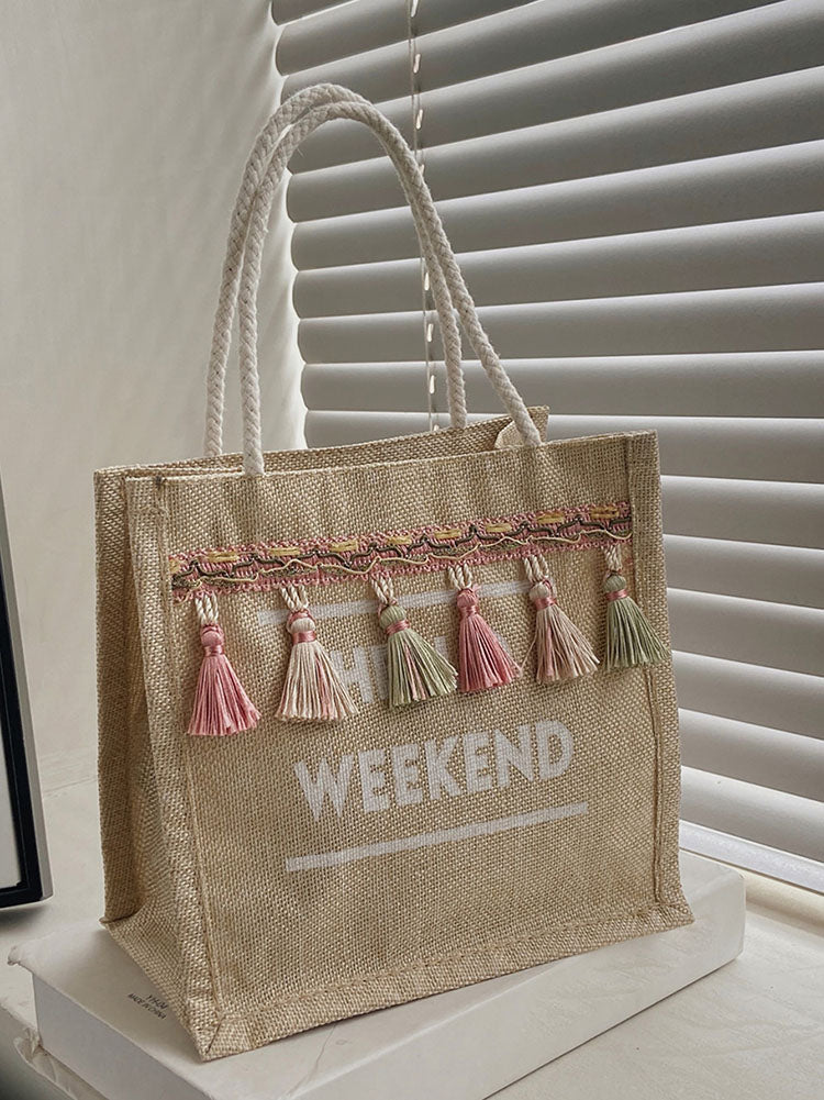 Letter Graphic Tassel Decor Square Bag