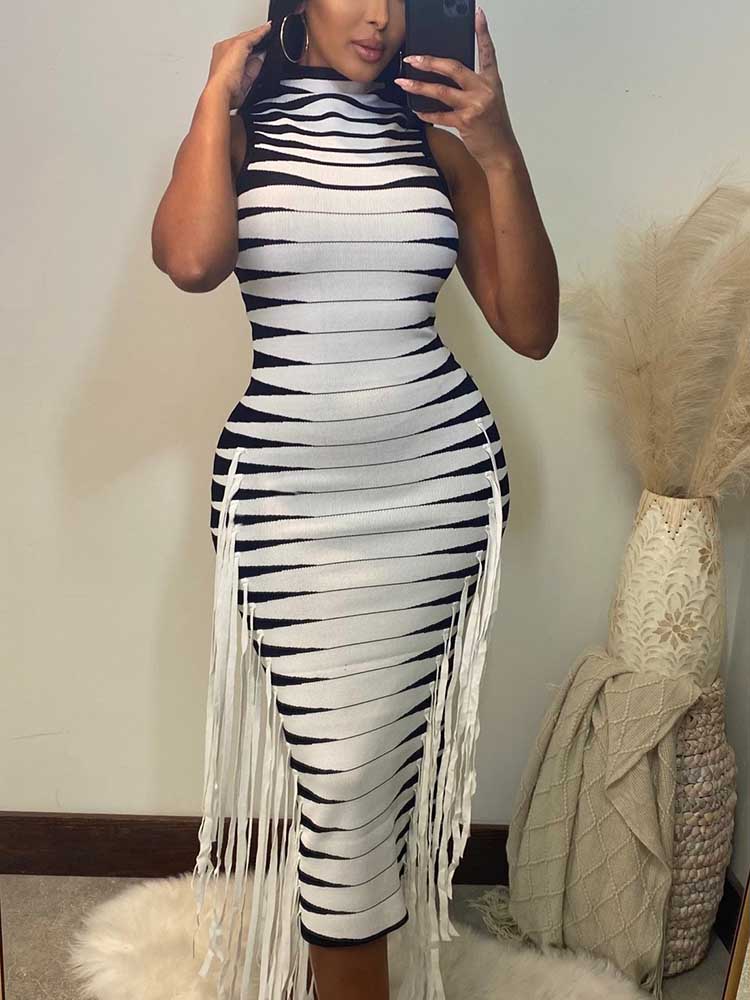Stripes Fringe Sides Dress