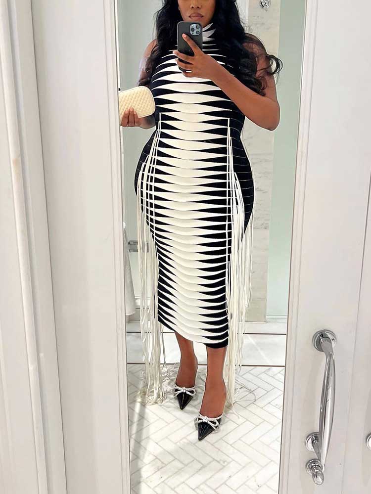 Stripes Fringe Sides Dress