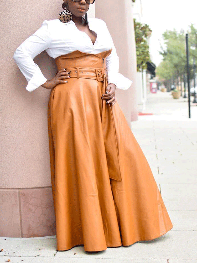 Irregular PU Skirt With Belt