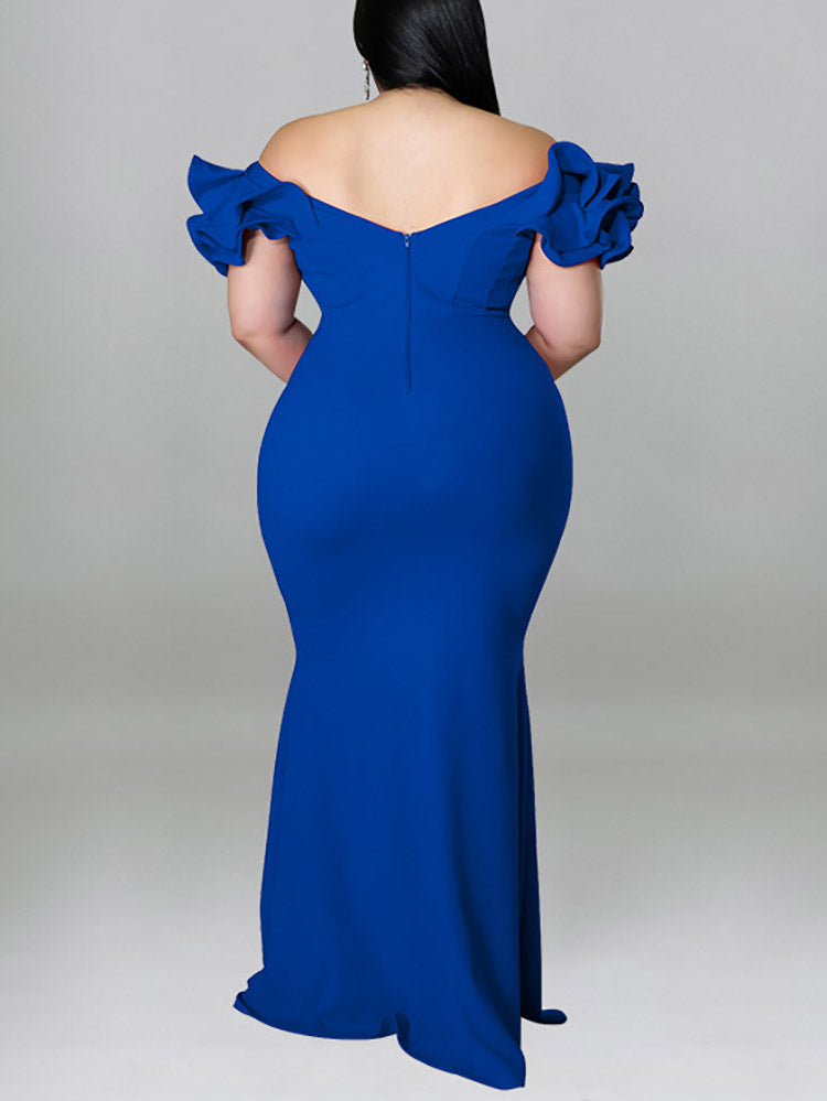 Ruffle Solid Evening Dress