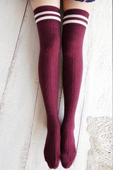 Stripe Weave Over Knee Socks