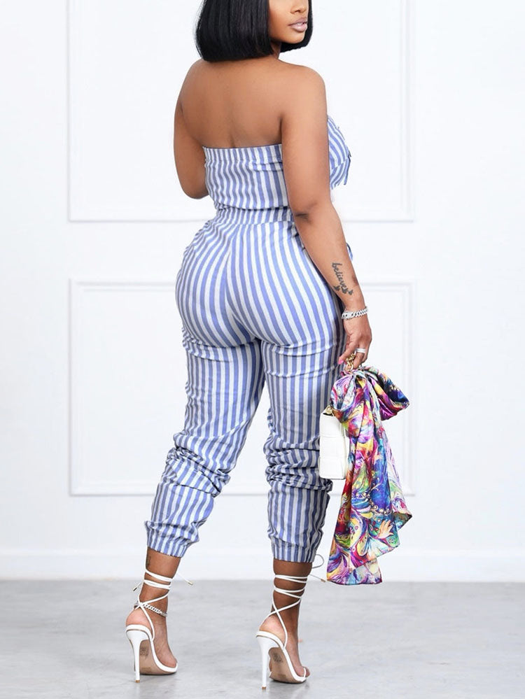 Striped Strapless Jumpsuit