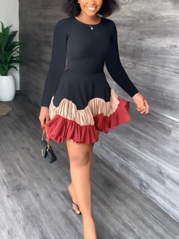 Color Block Ruffle Mini Dress