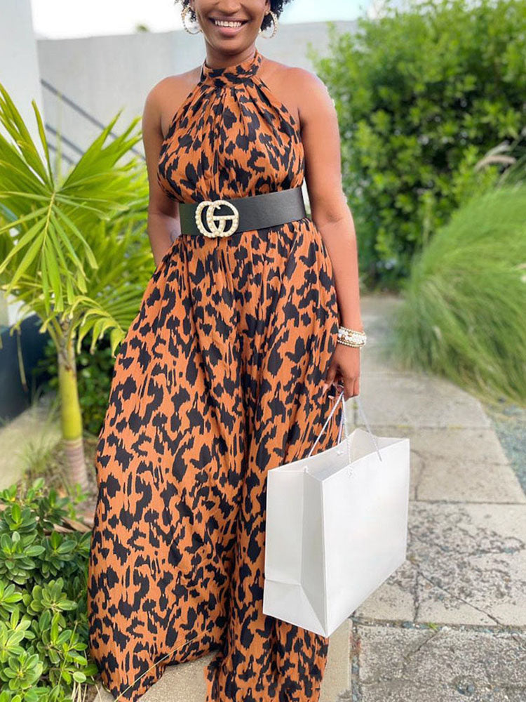 Leopard Halter Jumpsuit