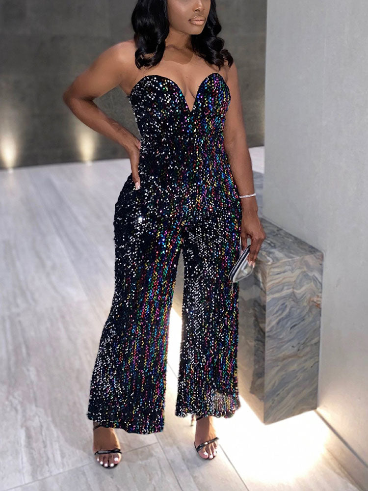 Sequin Sweetheart Wide Leg Jumpsuit