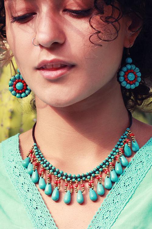 Kallaite Beads Tassels Necklace