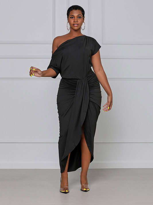 One-shoulder Pleated Dress