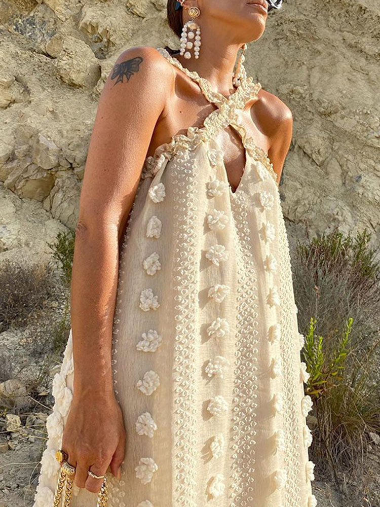 Halter Three-dimensional Floral Cake Dress