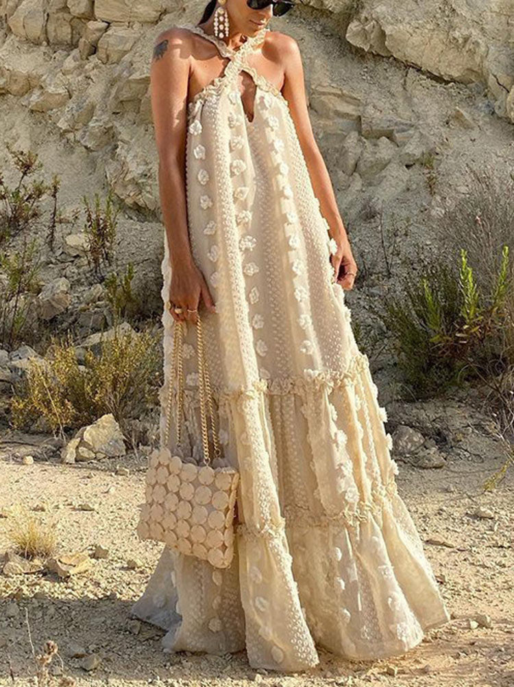 Halter Three-dimensional Floral Cake Dress
