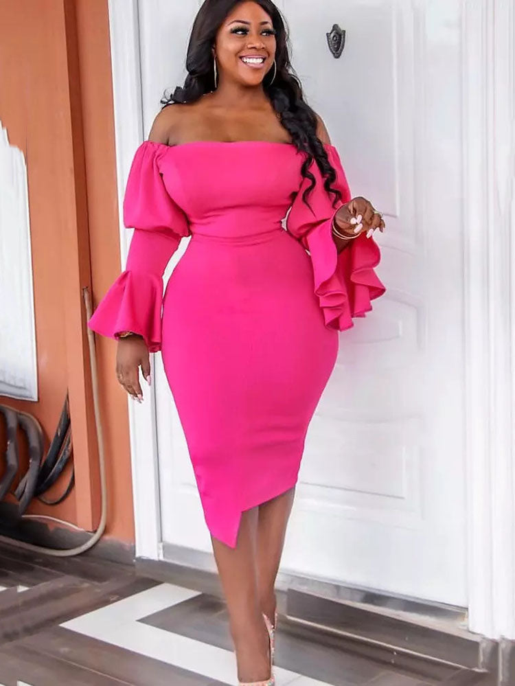 Ruffle Trim Sleeve Off Shoulder Dress
