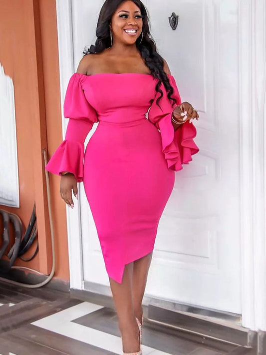 Ruffle Trim Sleeve Off Shoulder Dress